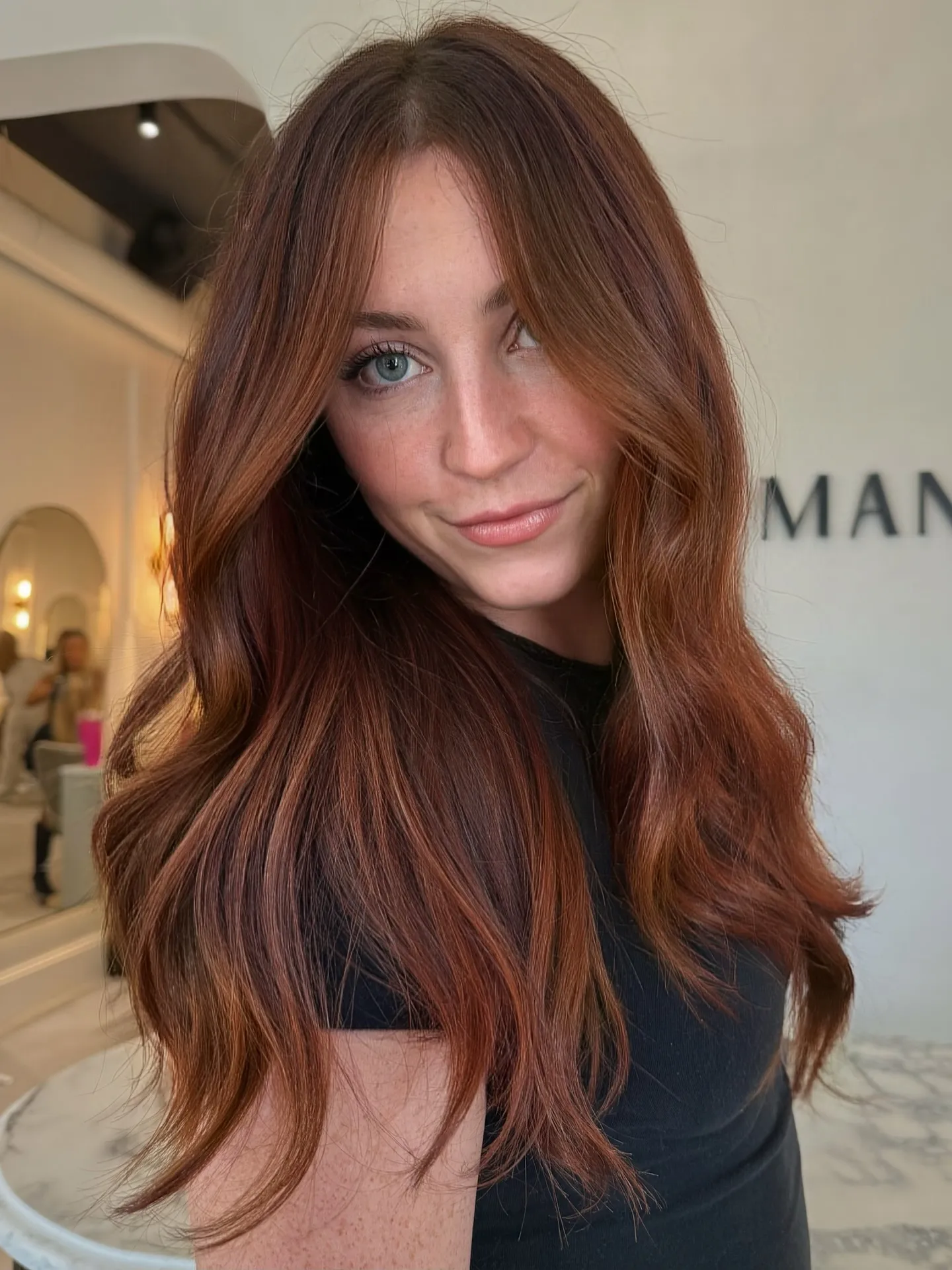 Long copper-brown soft waves