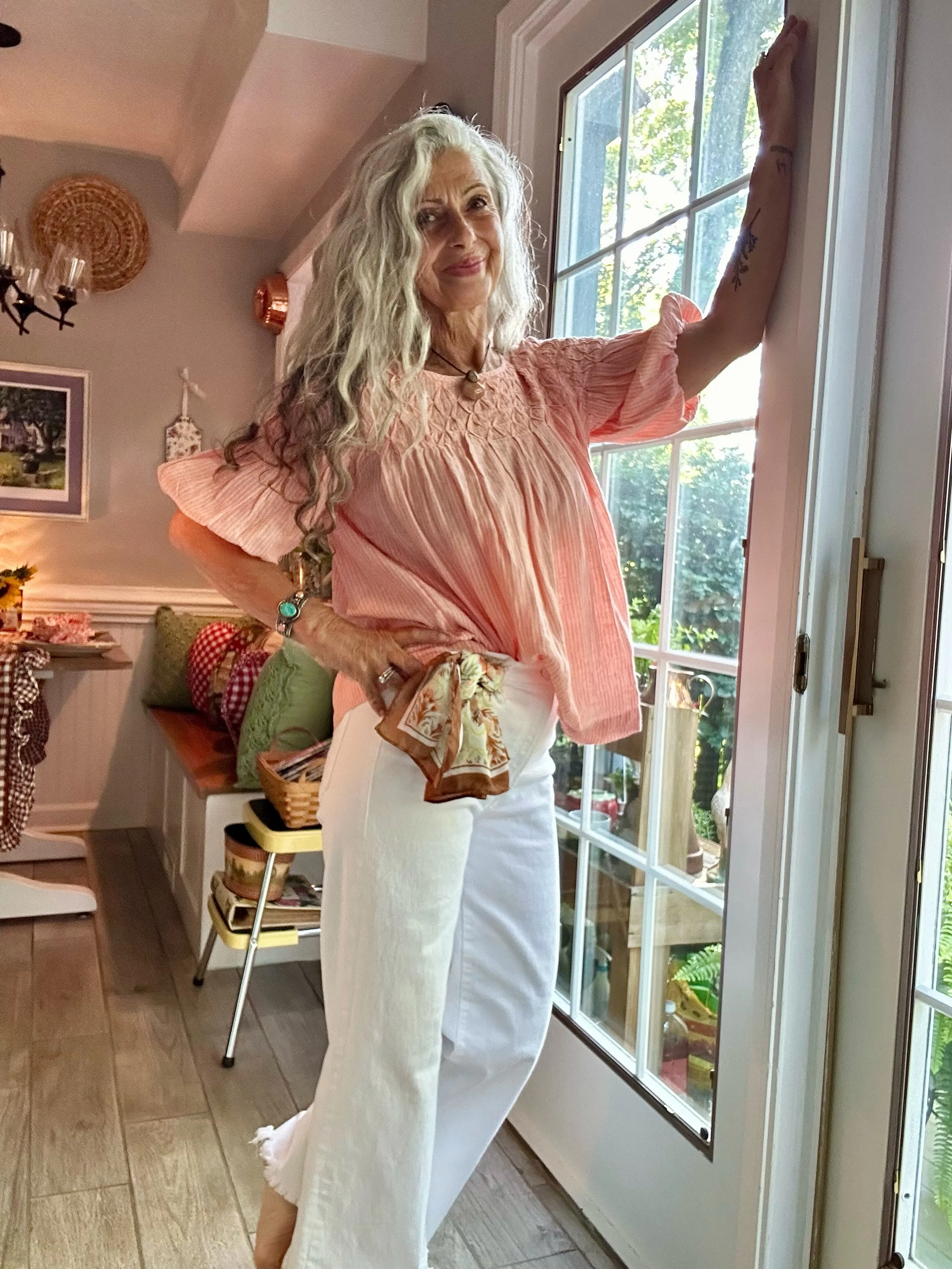 Long silver waves with relaxed texture