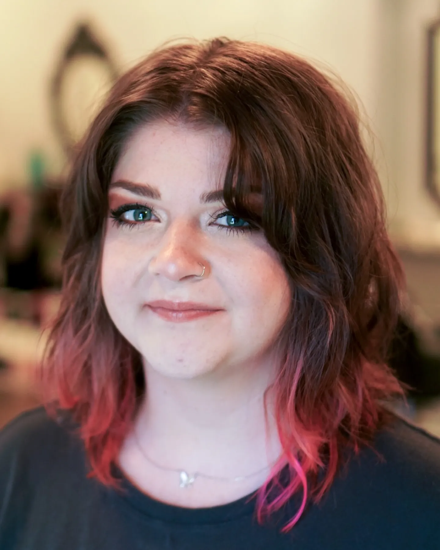 Layered wavy lob with bold tipped ends