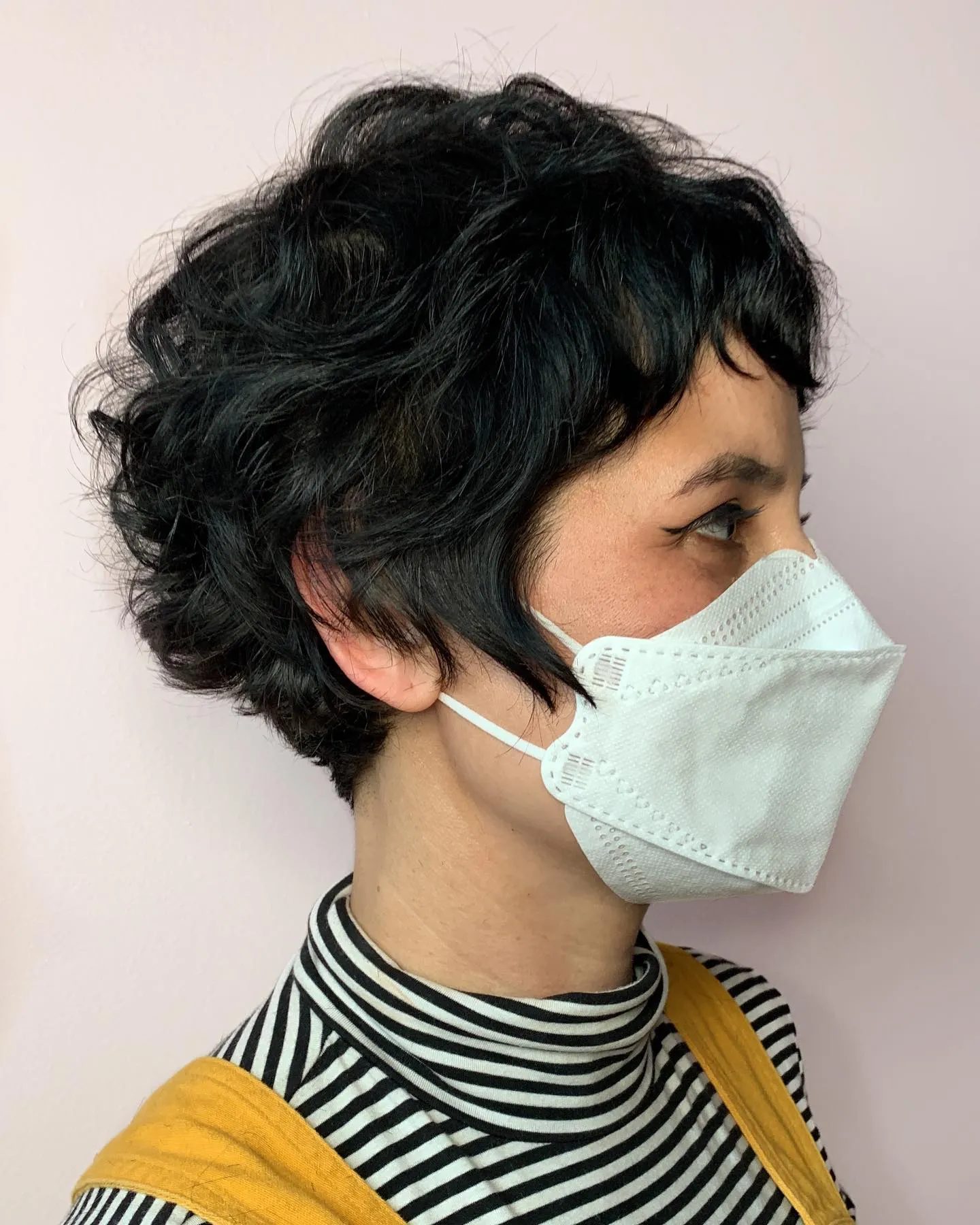 Curly mini bob with short fringe