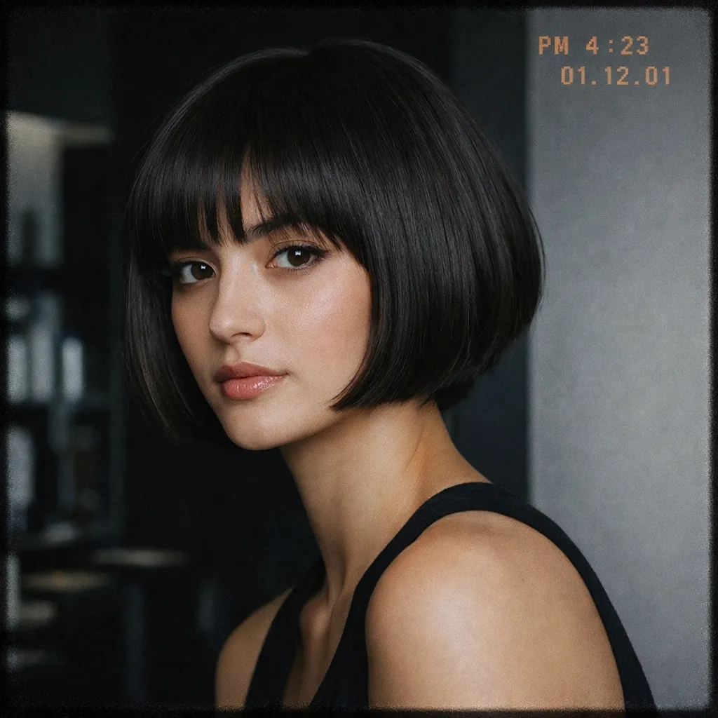 Glossy rounded pageboy bob with full fringe