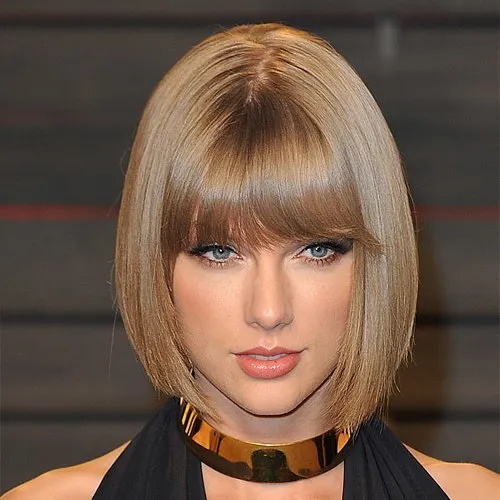 Straight pageboy lob with brow-length fringe
