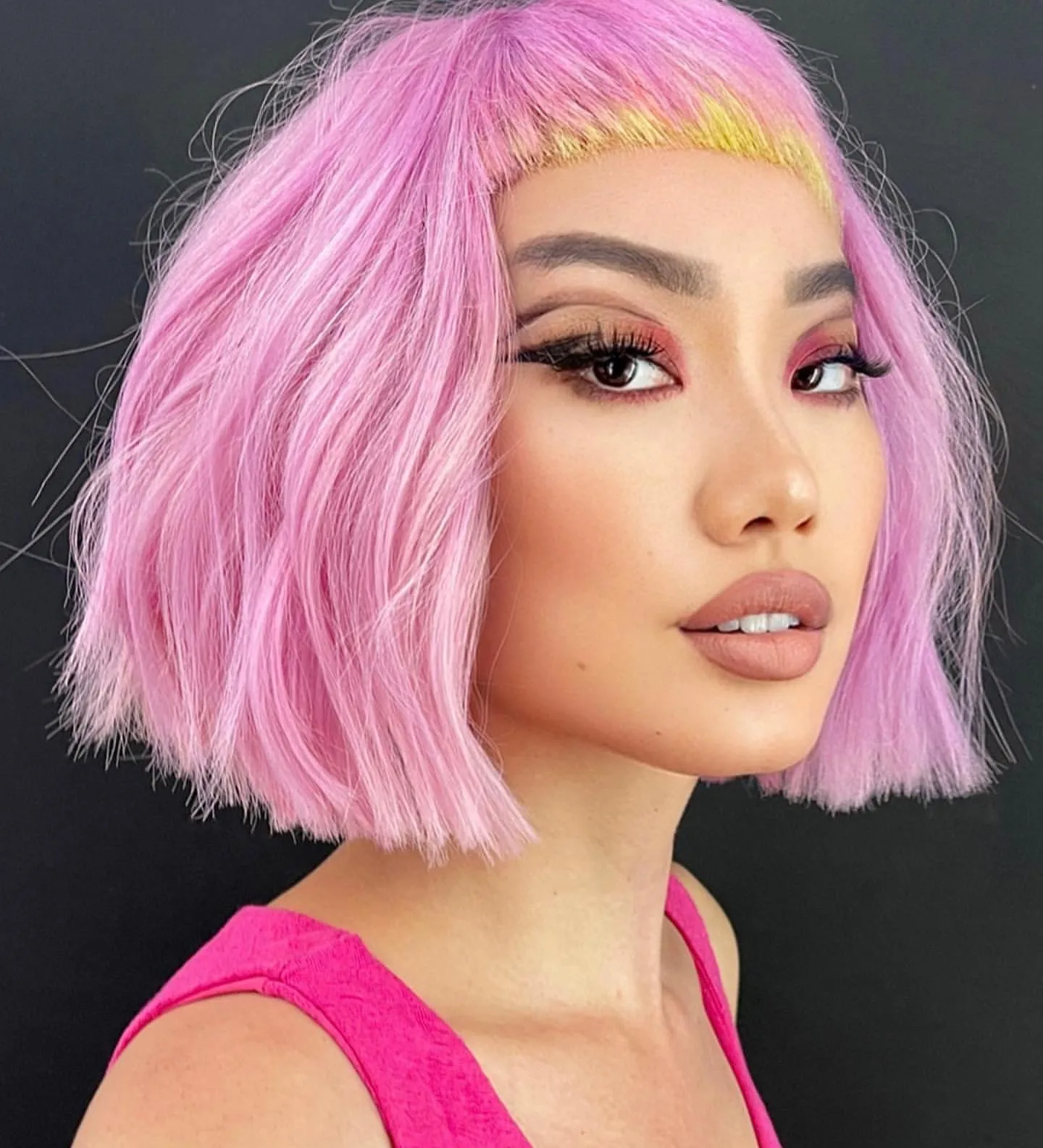 Pastel pink blunt bob with micro fringe