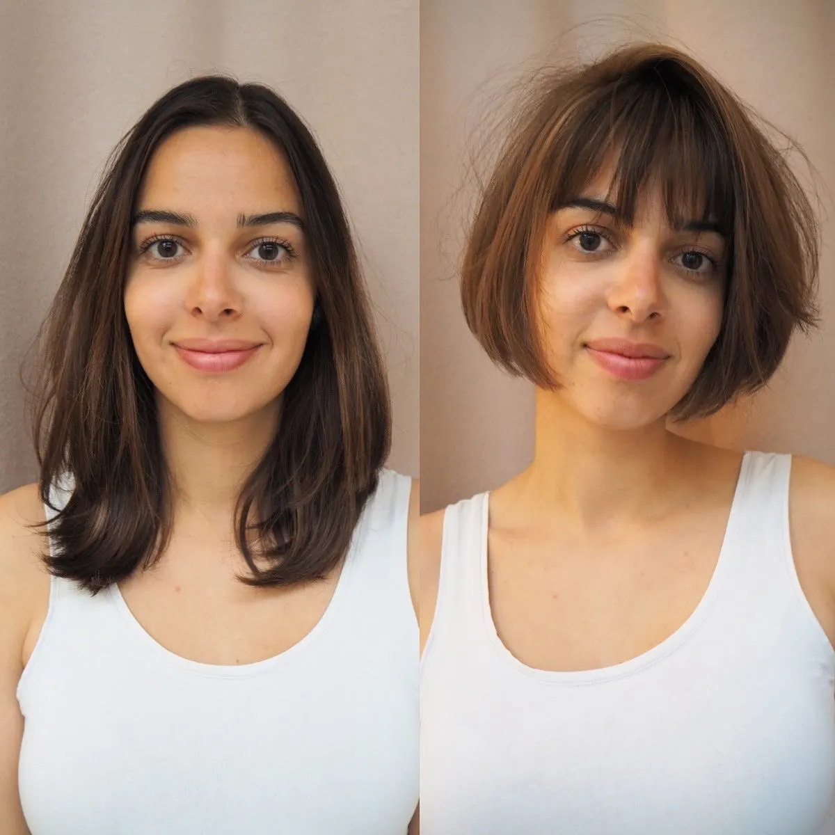 Layered rounded bob with centre-parted fringe