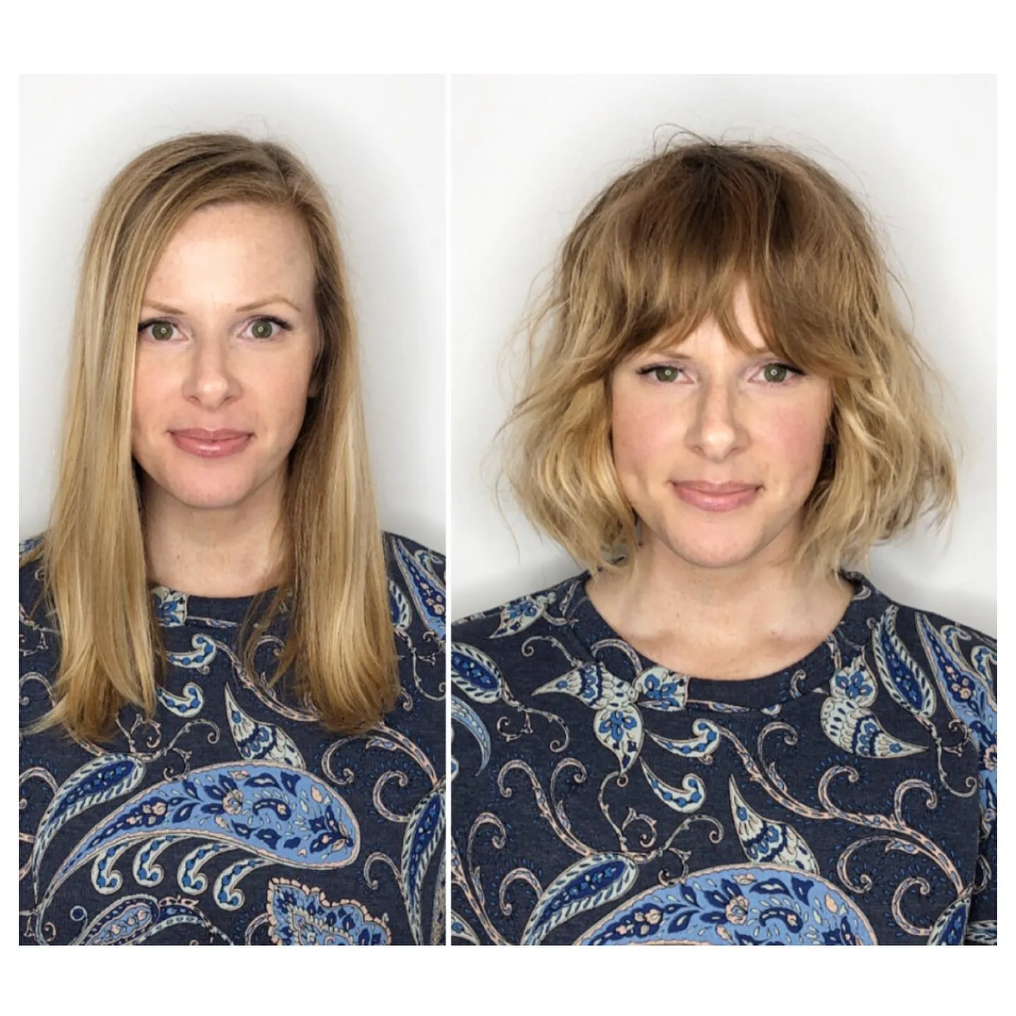 Layered rounded bob with a full fringe