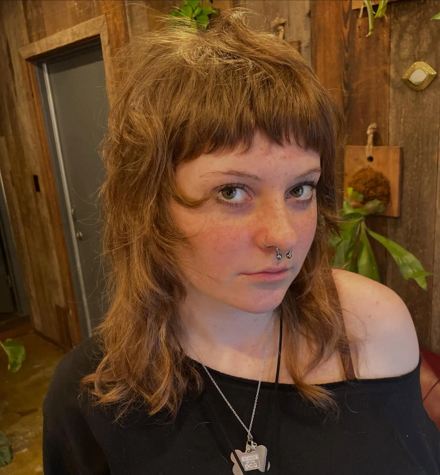 Short mullet shag with micro fringe and choppy nape layers