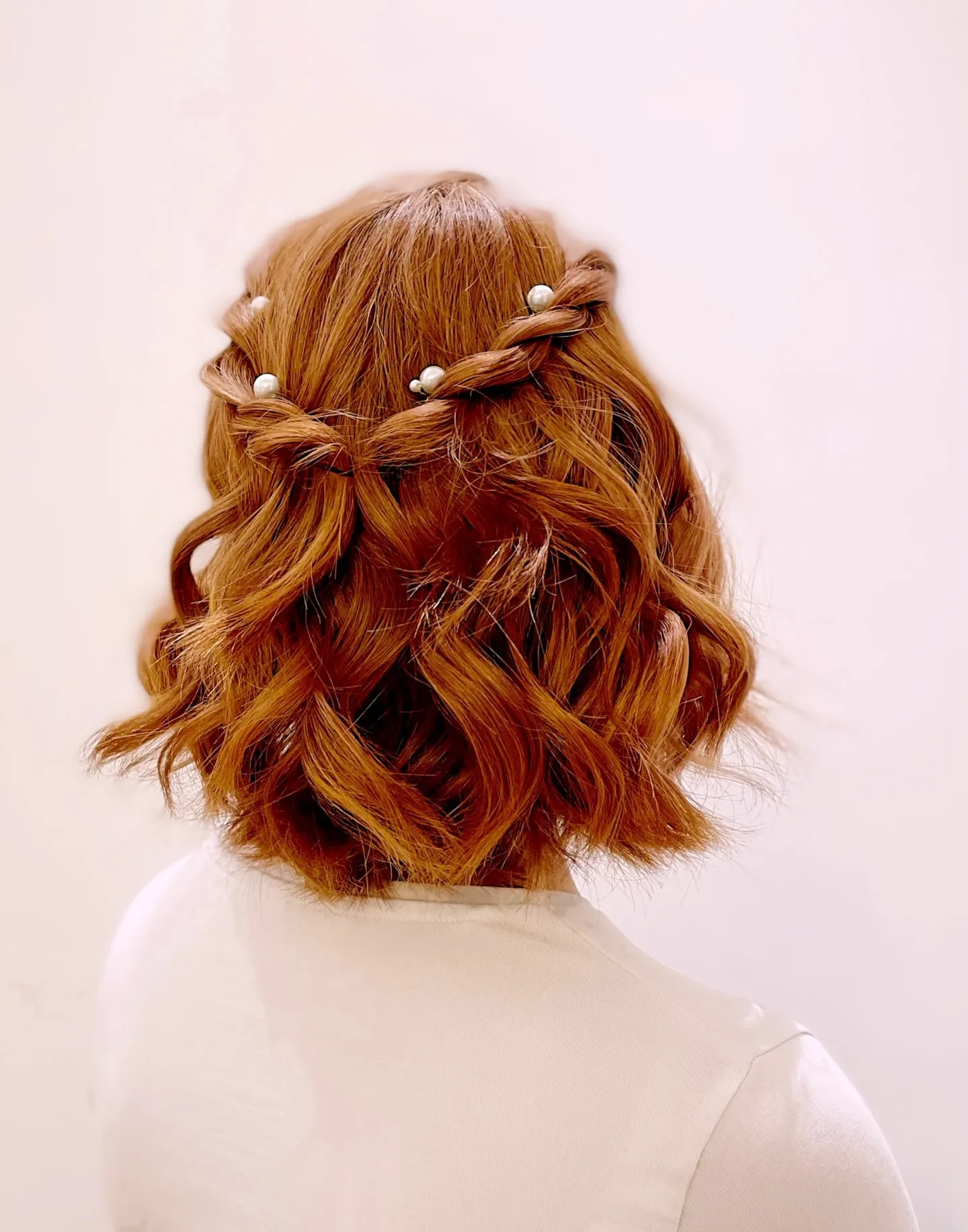 copper bridal bob with double twists and pearl accents