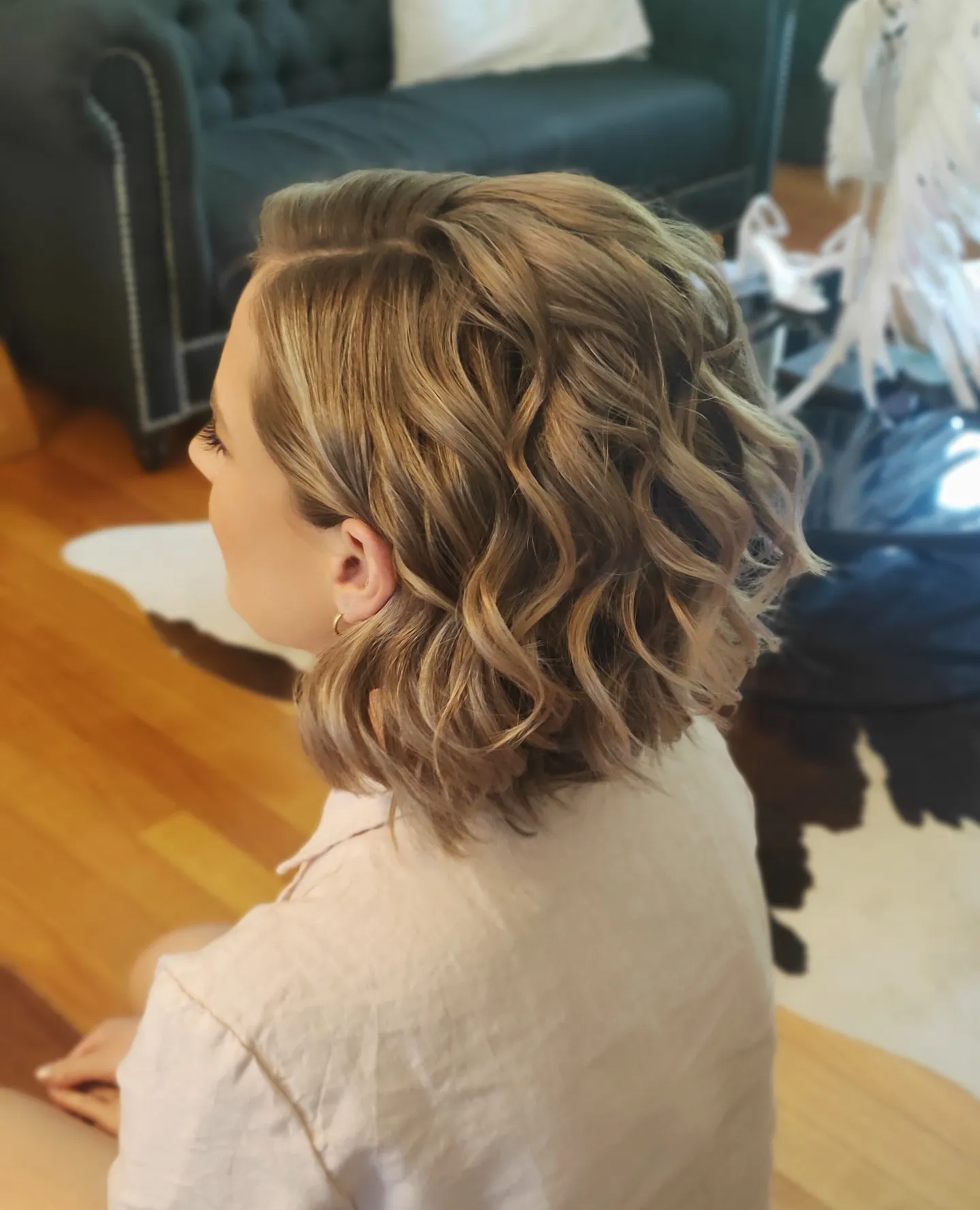 side-parted short bridal bob with soft waves