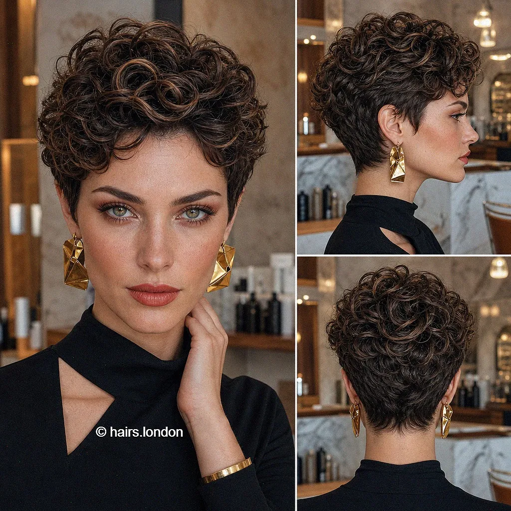 Curly tapered pixie with defined short curls