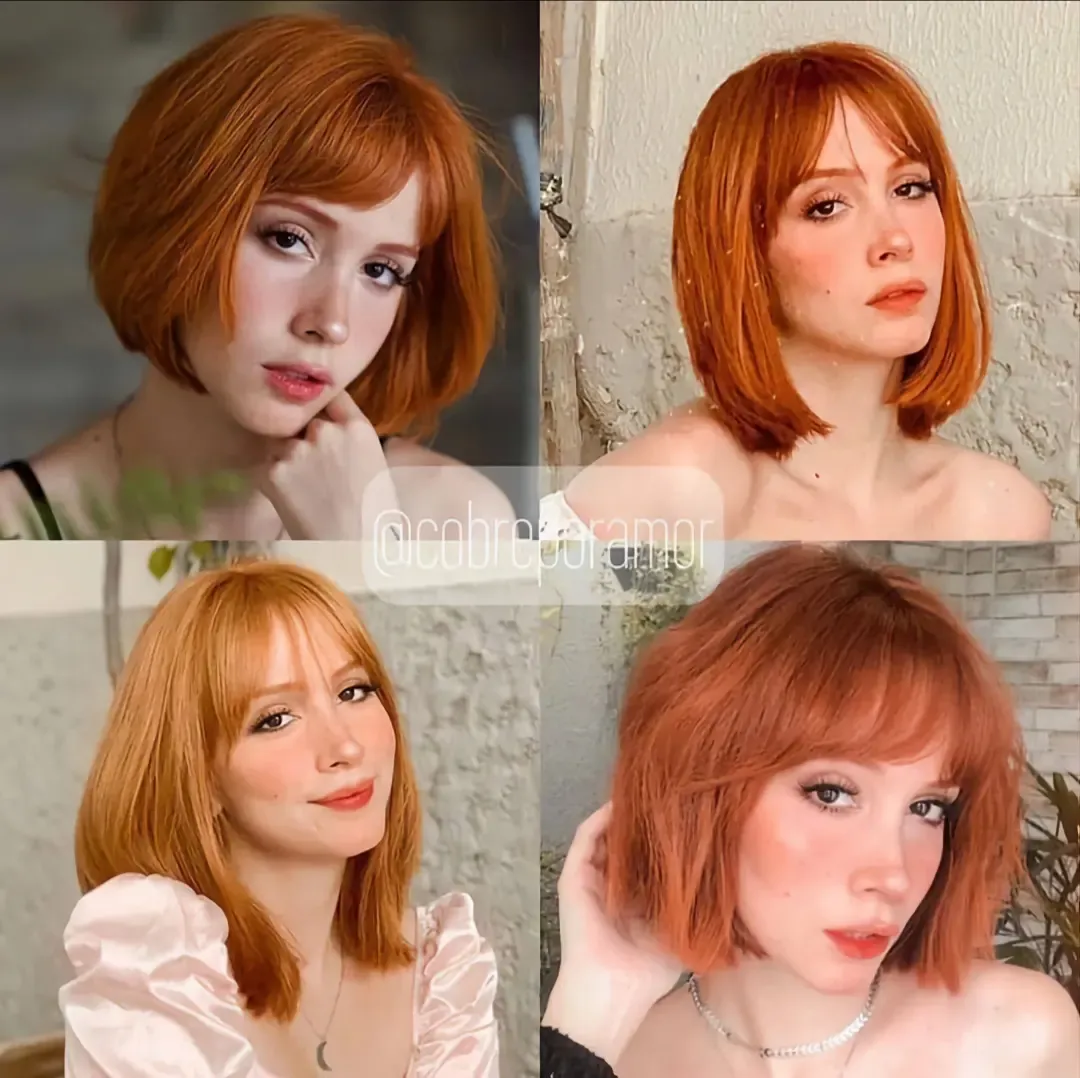 Short red bob with soft wispy bangs