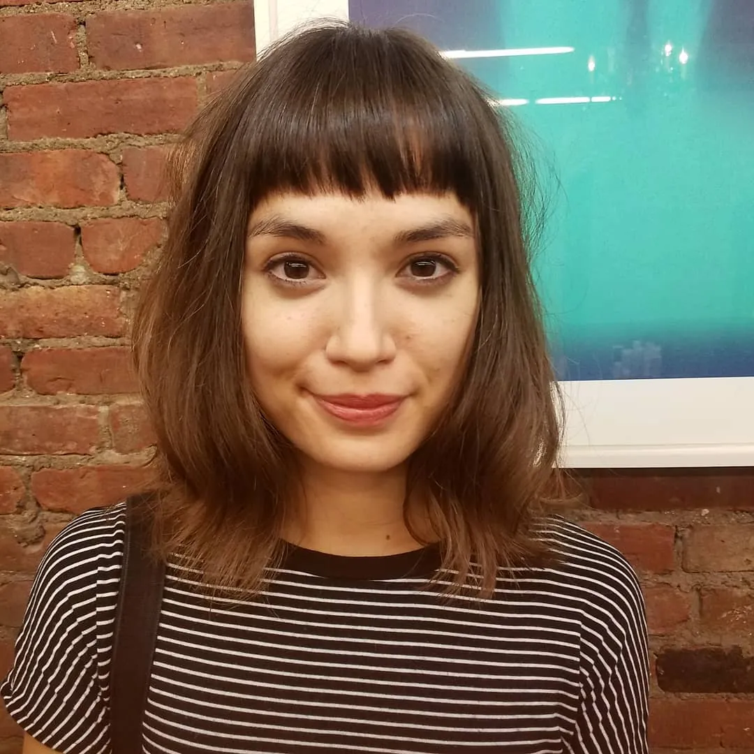 Brown bob with short micro fringe