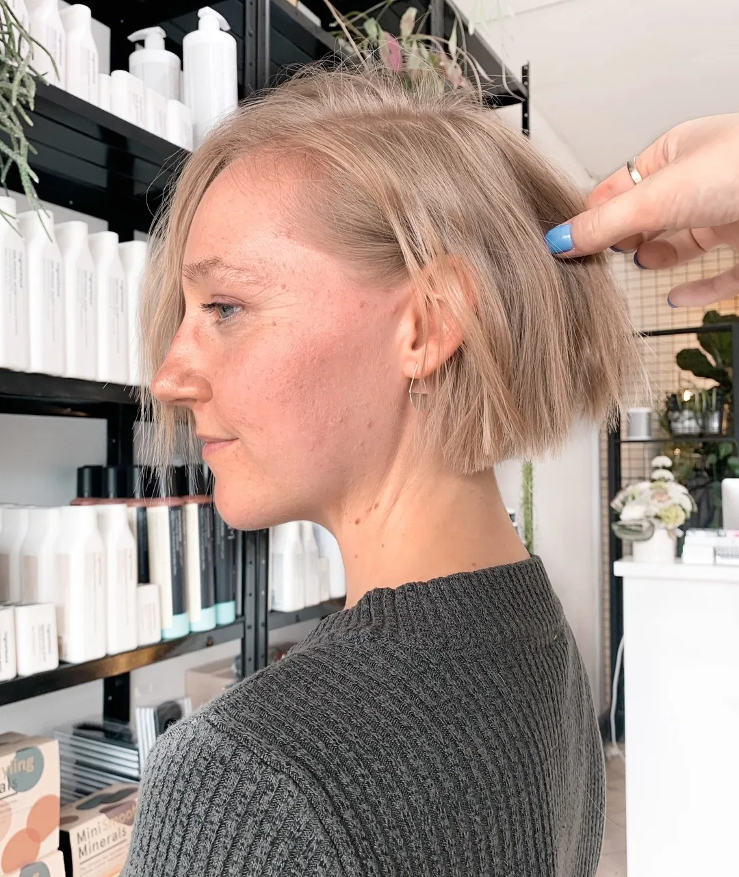 Straight blunt jaw-length bob with a soft side part