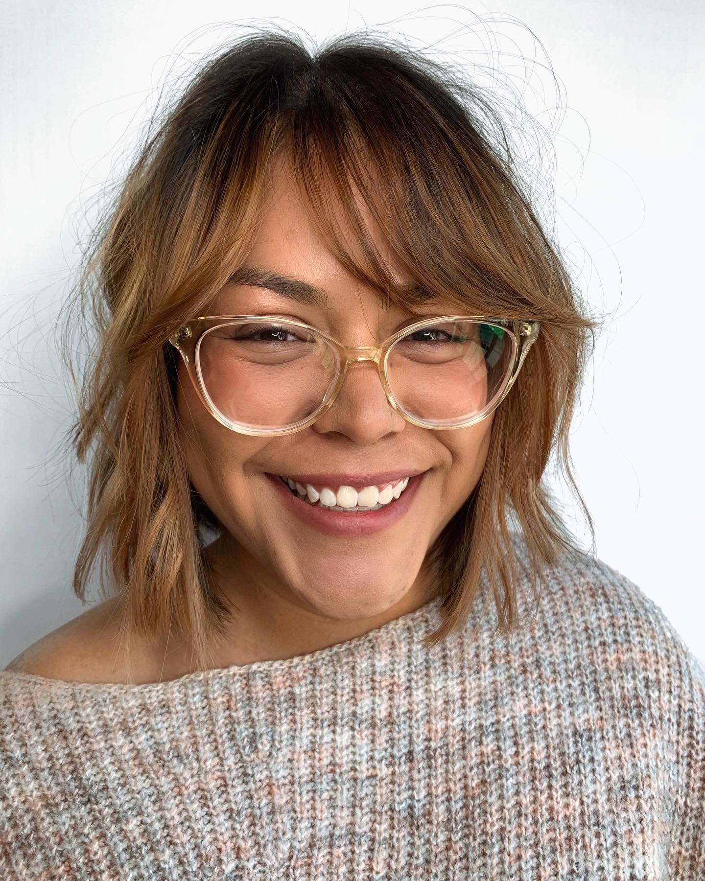 Piecey bob with long curtain fringe and relaxed texture