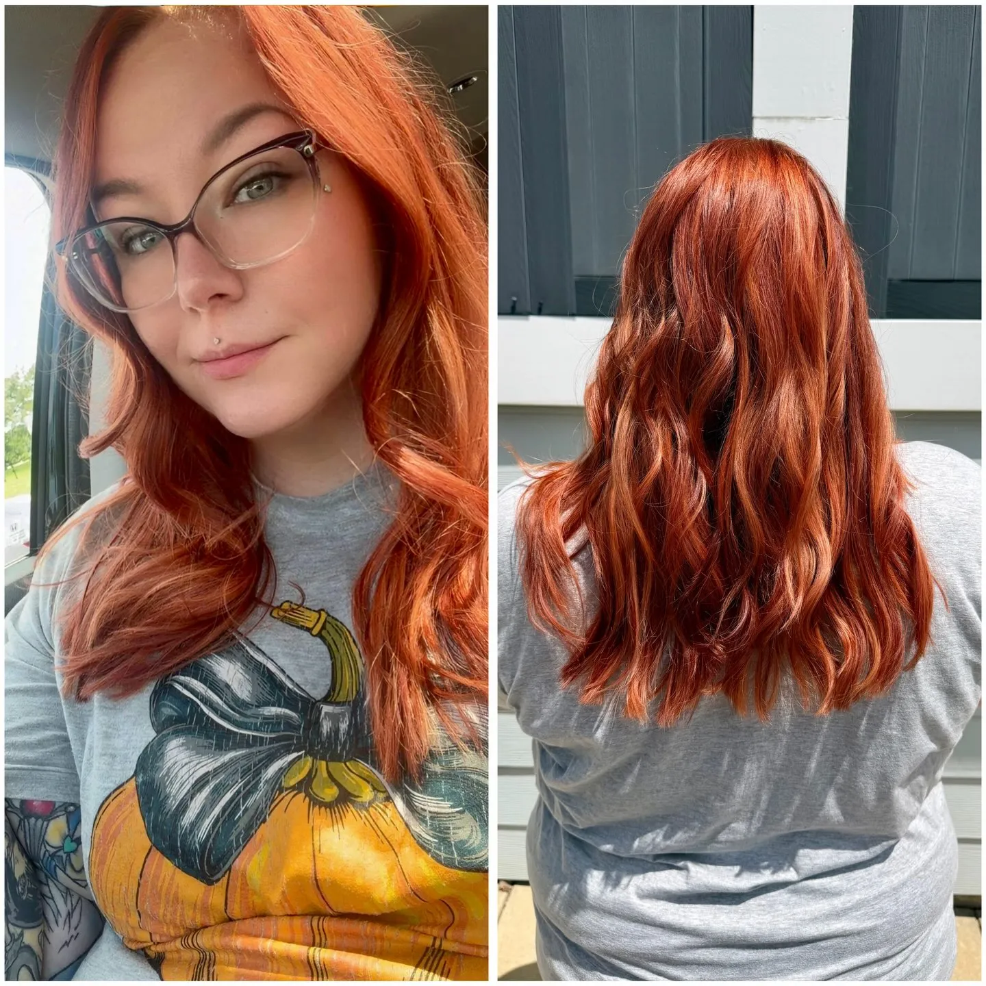 Long glossy copper-red waves
