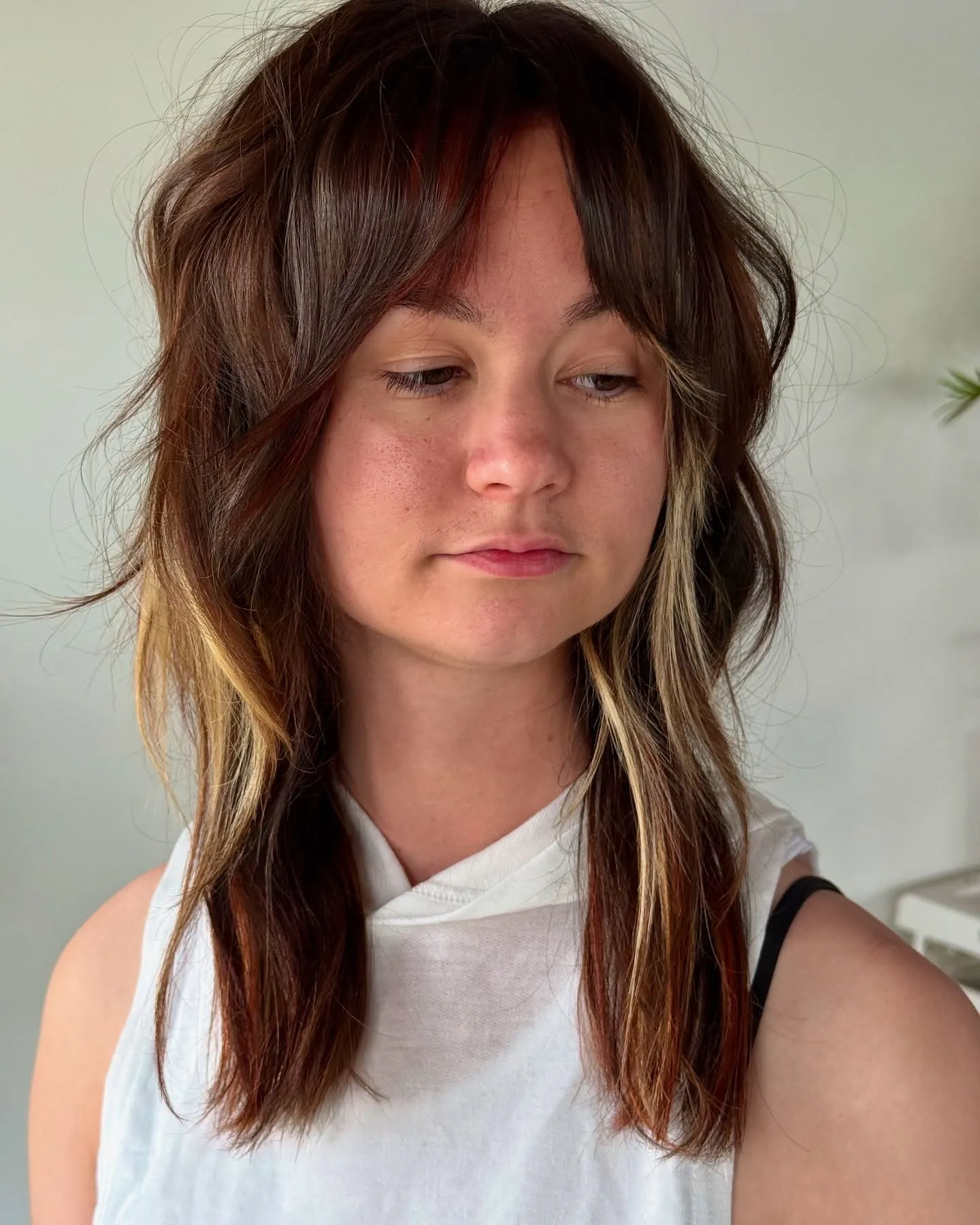 Dark shag with pale blonde face-framing panels