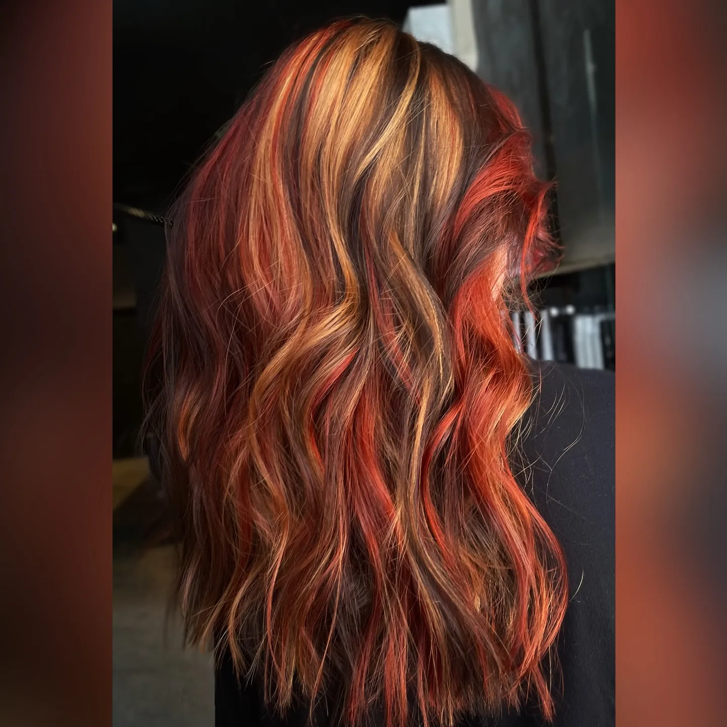 Dark waves with bold copper ribbon highlights