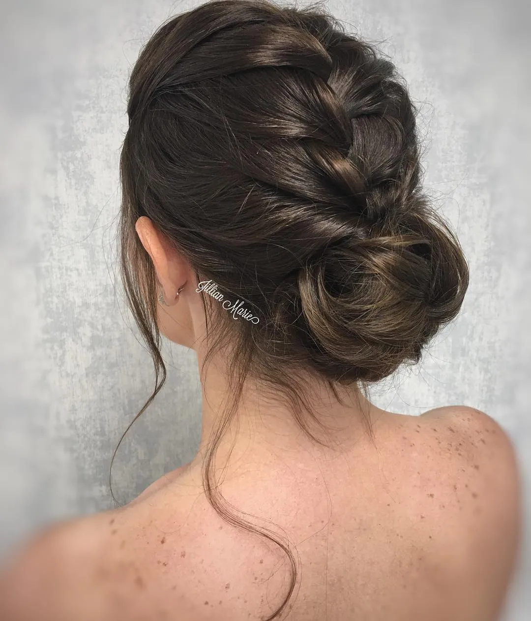 Textured low bun with braided crown