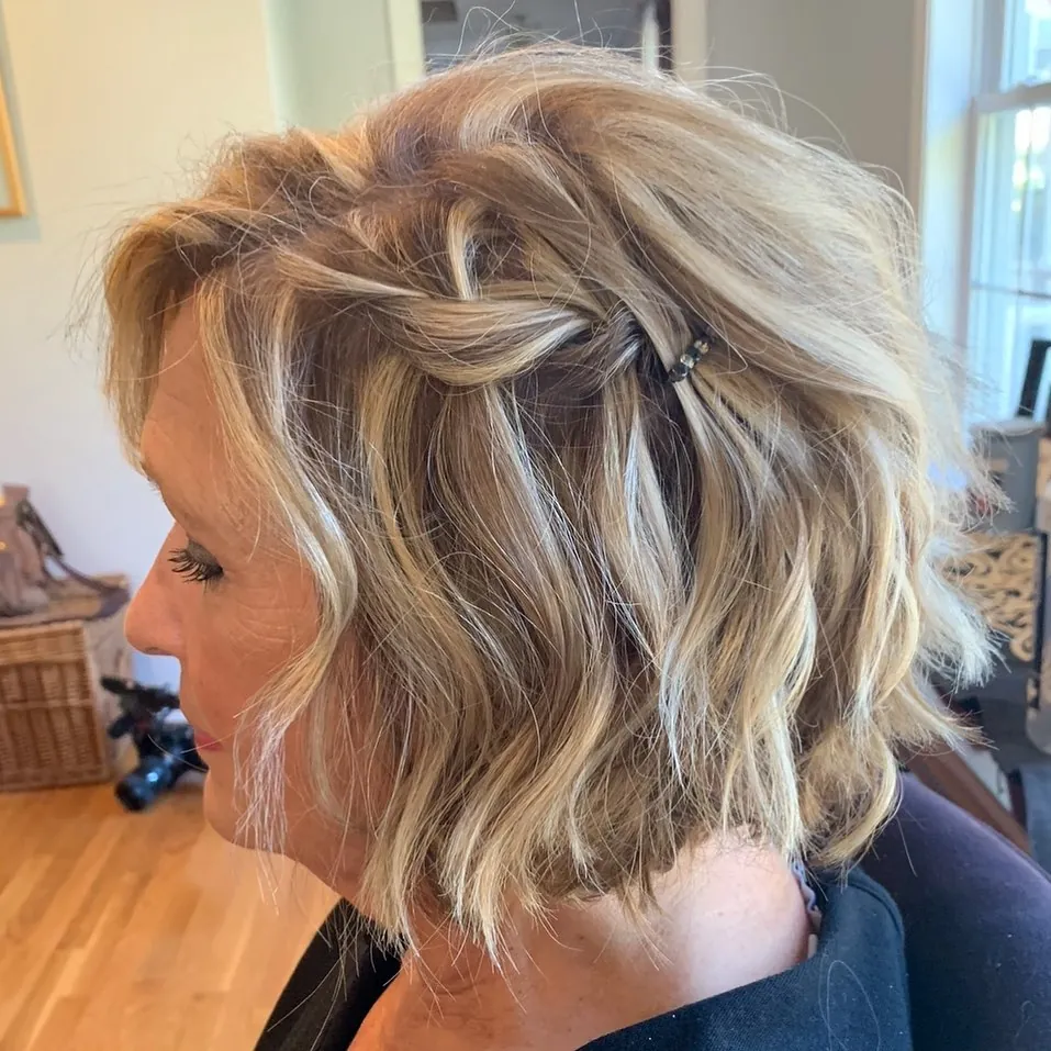 Wavy bob with a loose twist across the crown