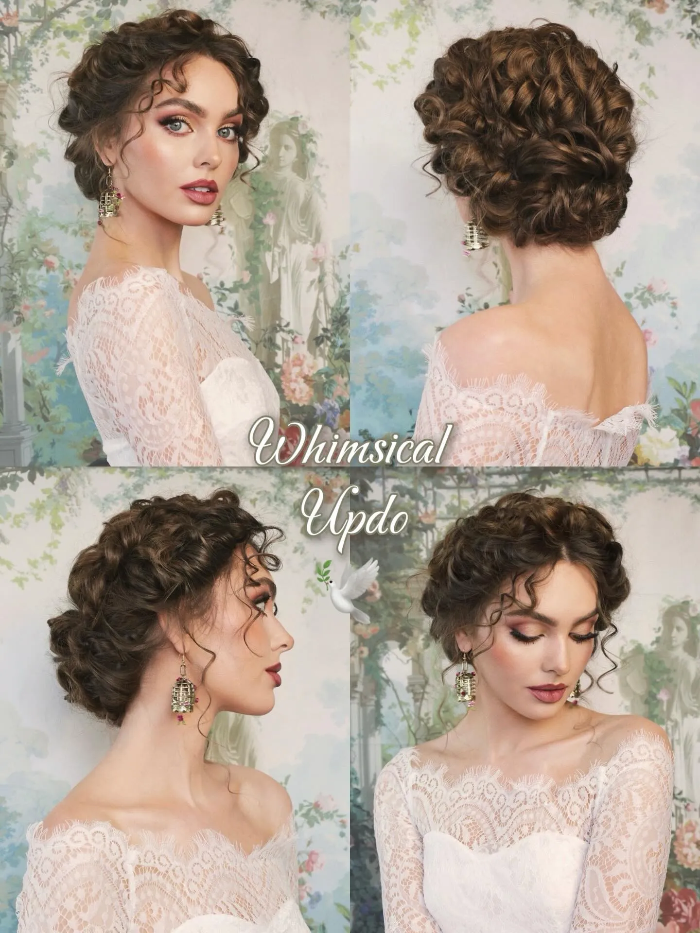 Curly bridal updo with sculpted ringlets and soft tendrils