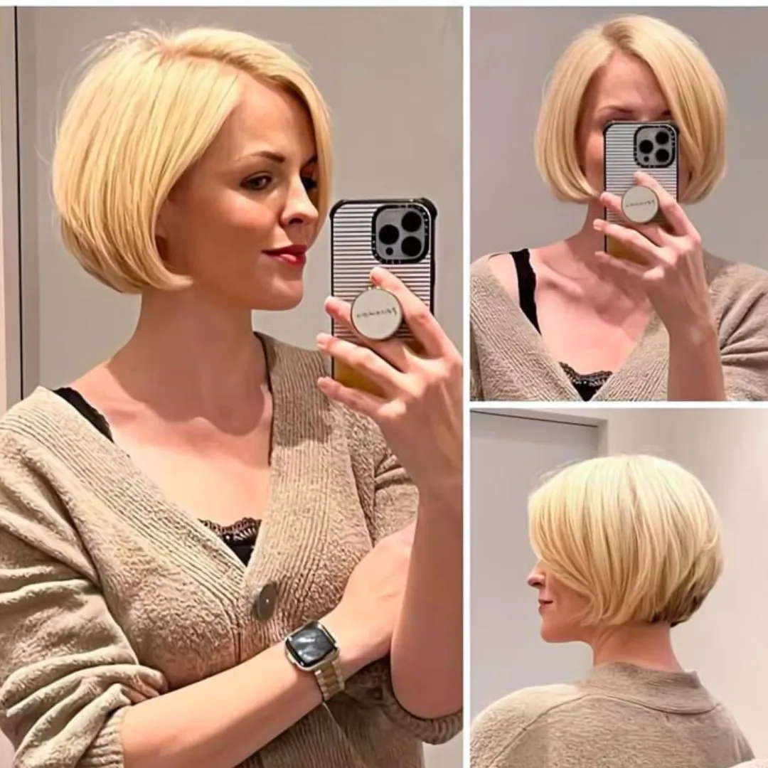Rounded graduated blonde A-line bob