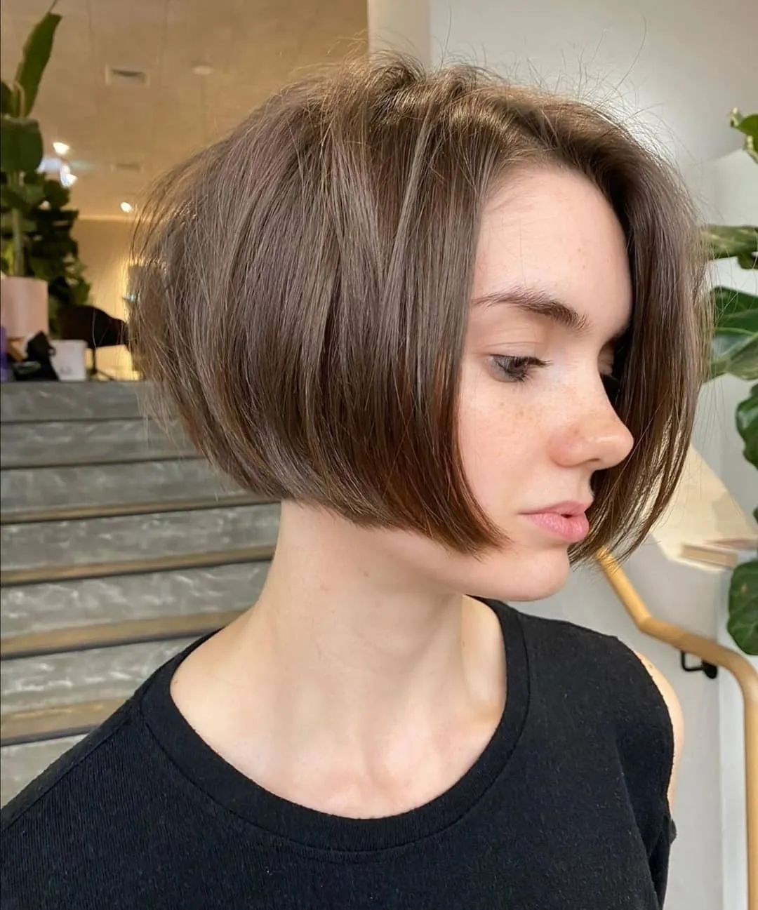 Rounded stacked A-line bob with long front