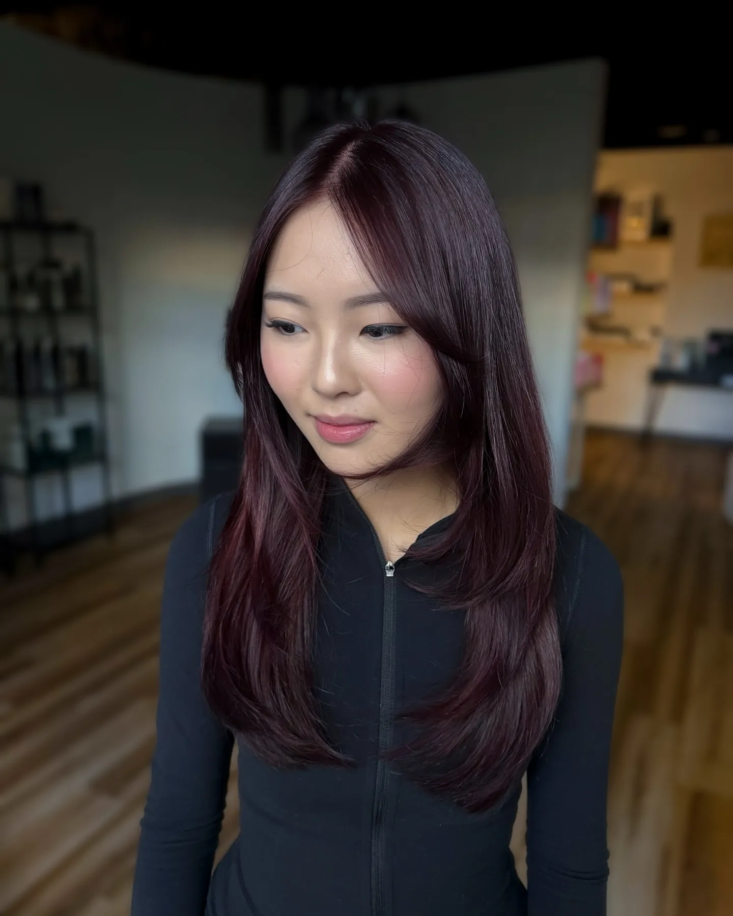 black cherry hair with smooth long layers