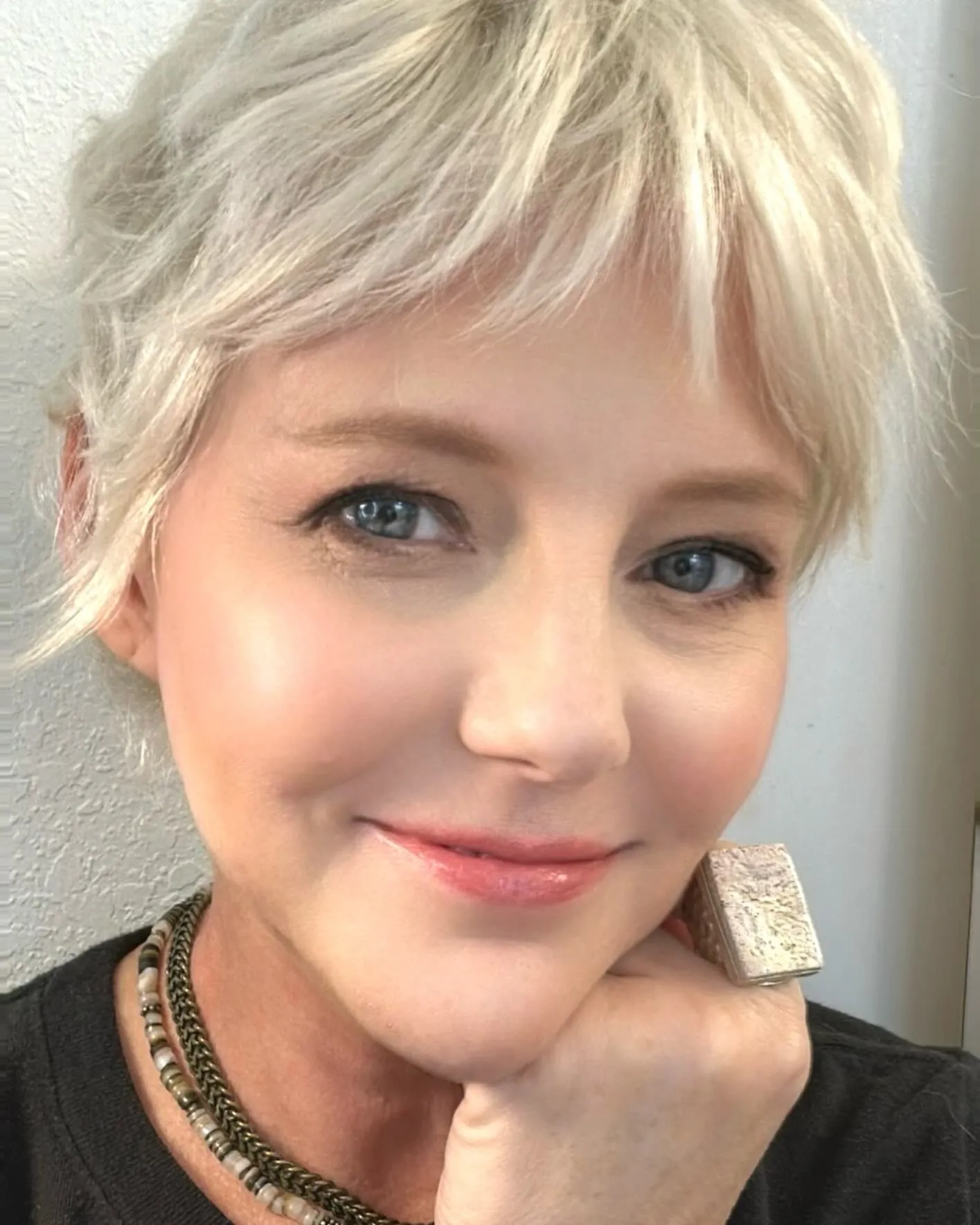 Feathered Pixie in blonde hair
