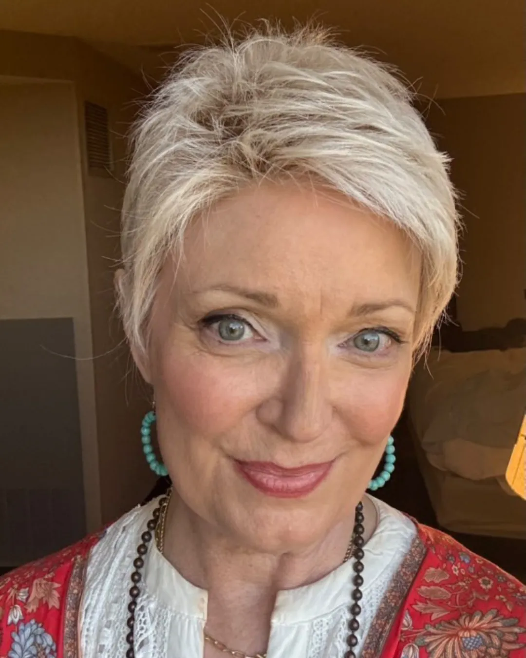 Soft Layered Pixie in blonde hair