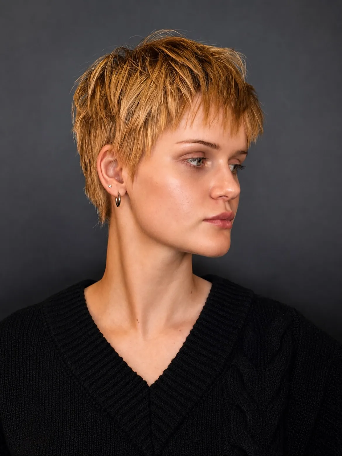 Choppy Copper Pixie in blonde hair