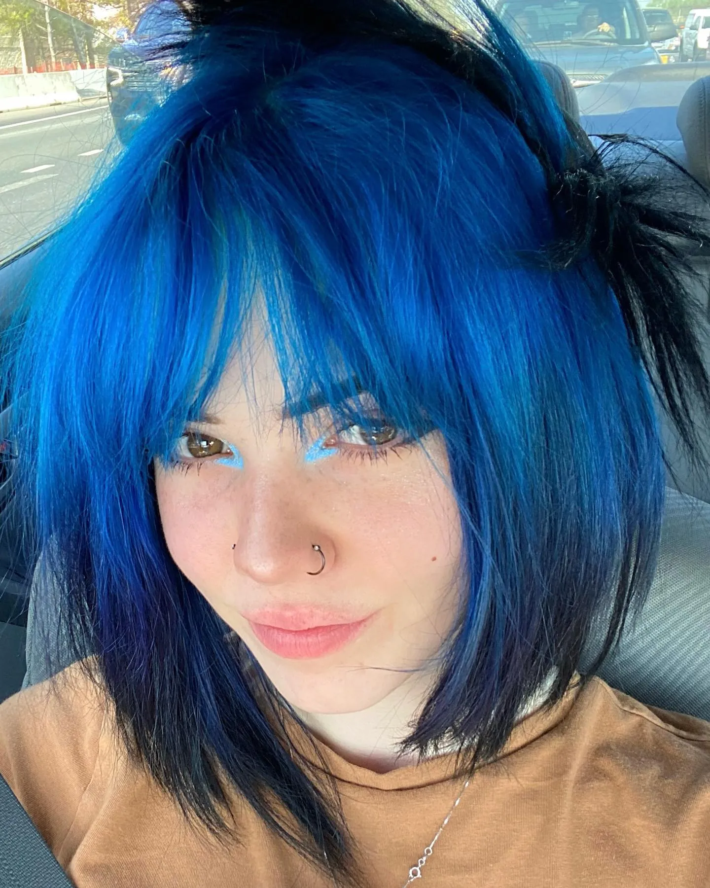 Vivid Blue Layered Bob showing blue black hair colour