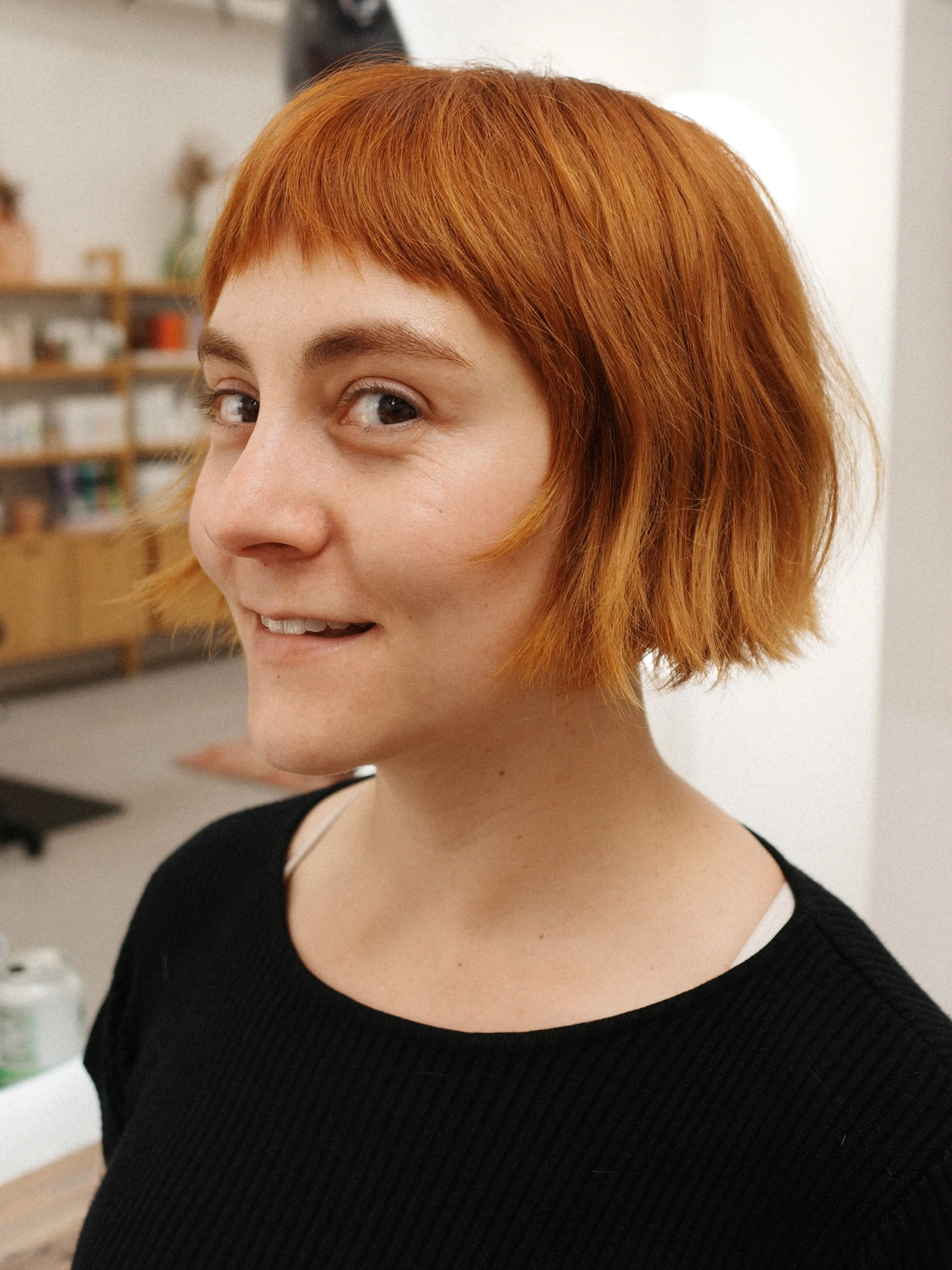 Copper bubble bob with micro bangs and rounded sides