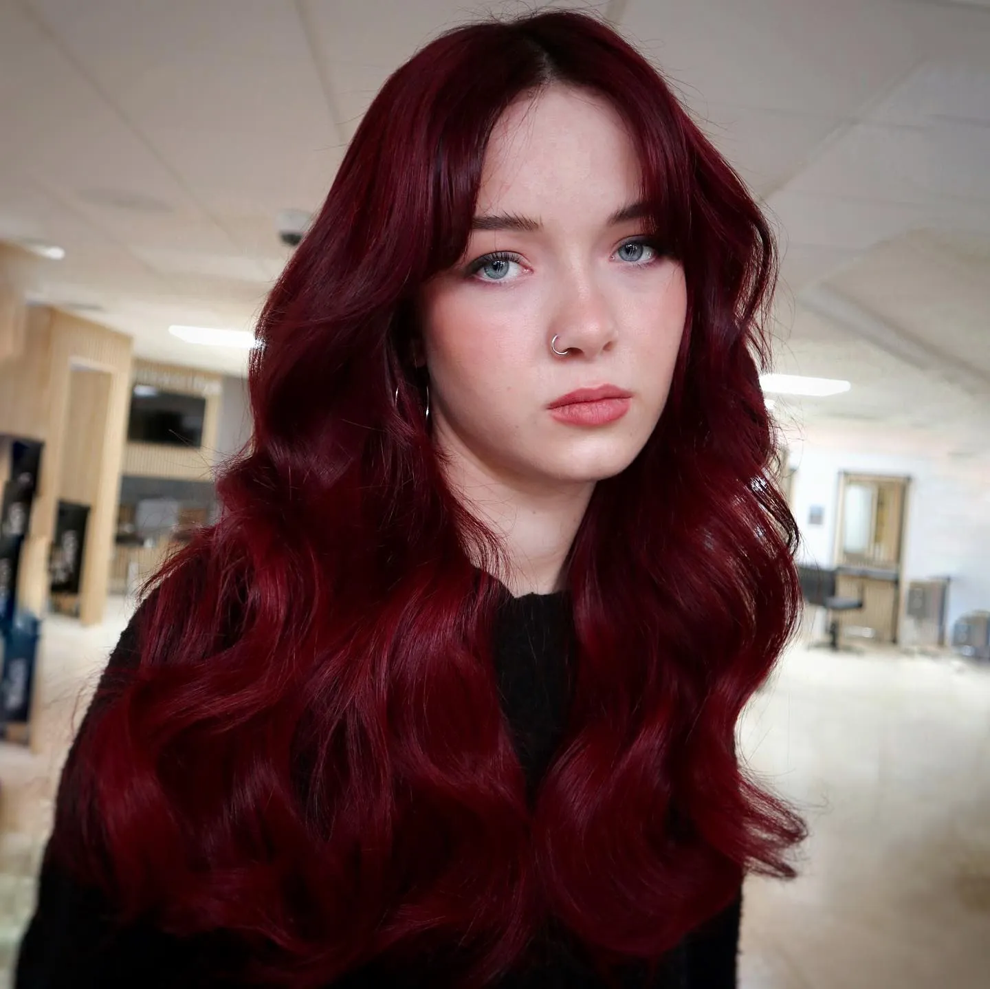 cherry red hair with voluminous long waves