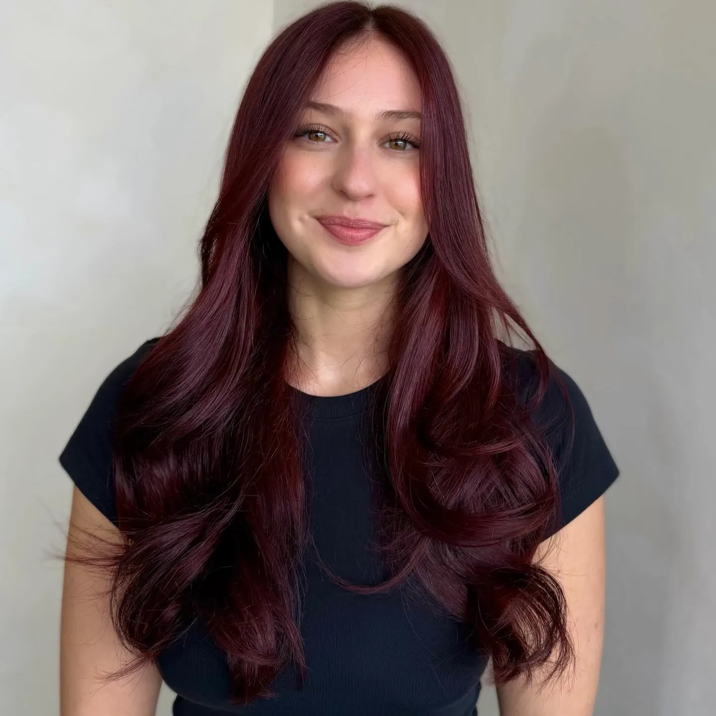 cherry red hair with long rounded layers