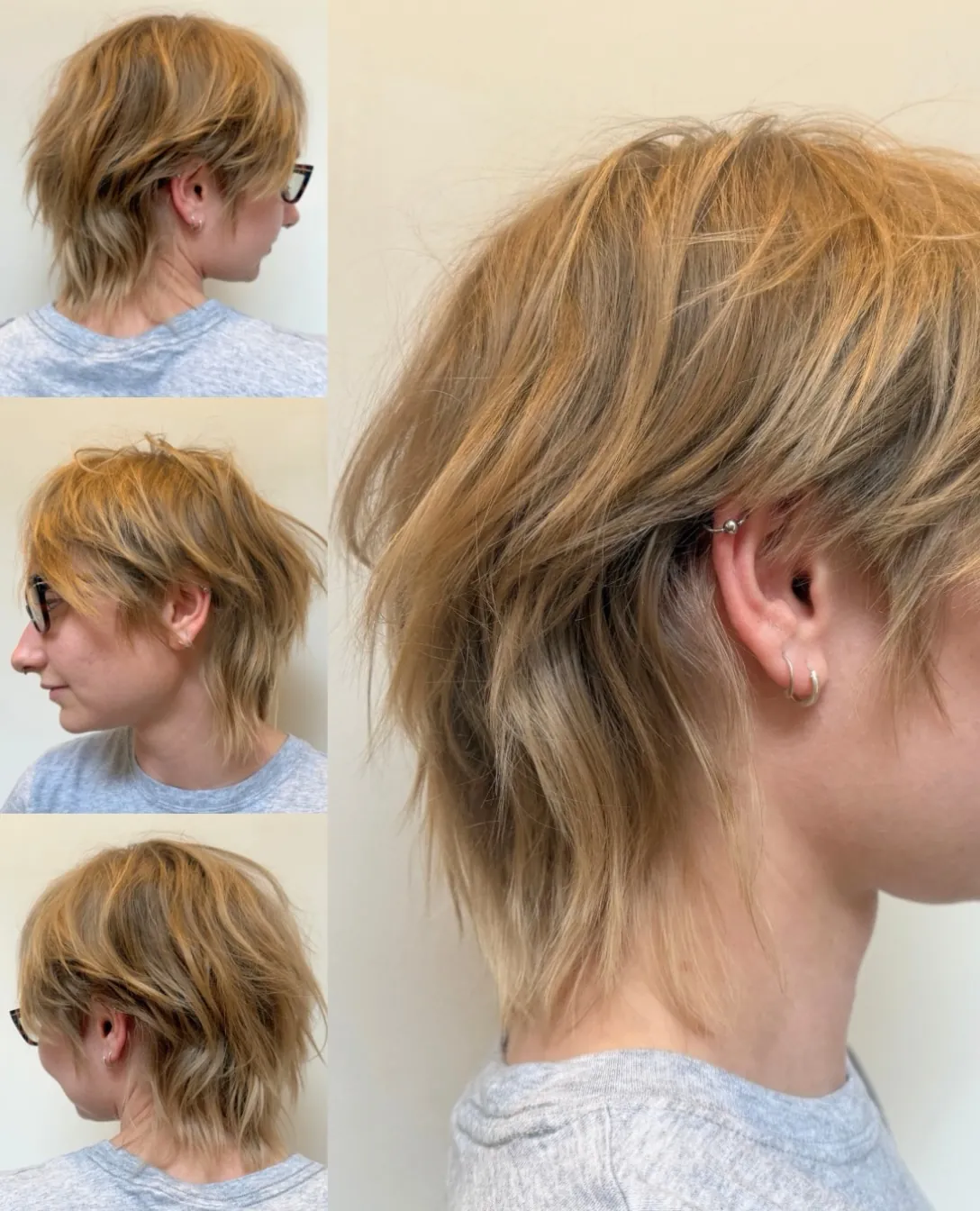 Textured blonde chillet with soft layered nape