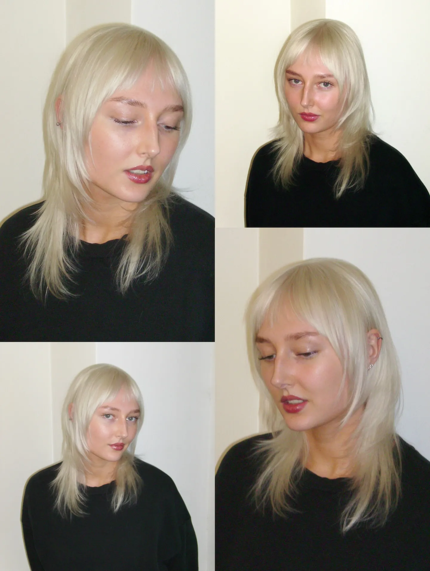 Soft blonde chillet with wispy fringe and longer back
