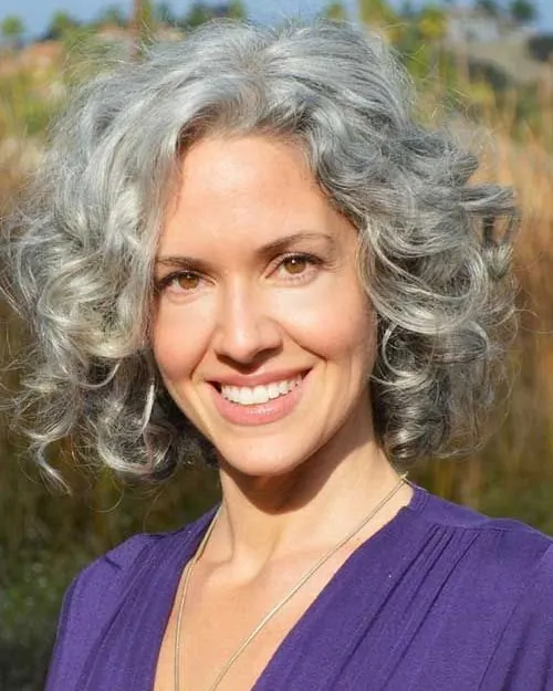 Short silver bob with soft loose curls