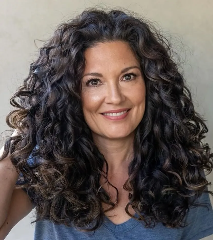Long dark curly layers with defined ringlets