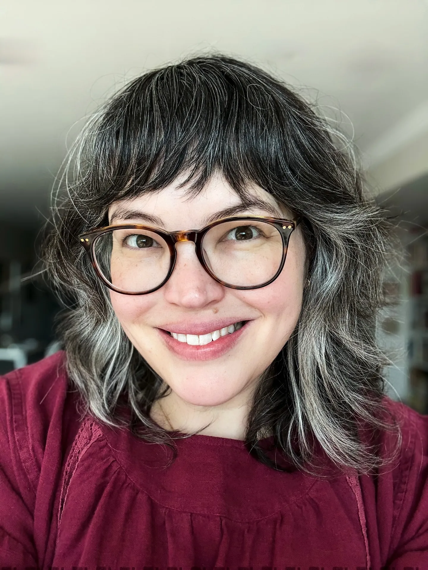 soft brunette curtain bangs