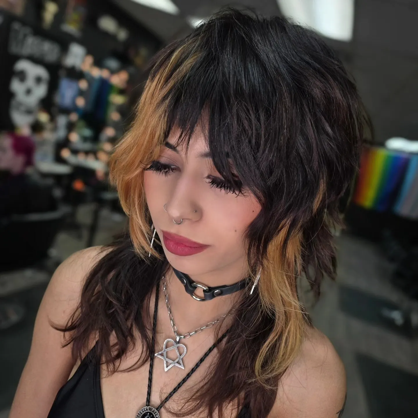 Black mullet with contrasting blonde face piece