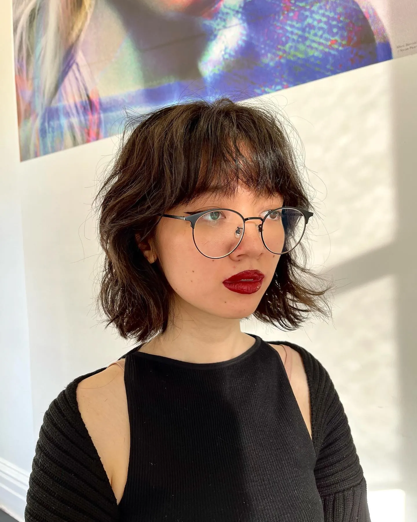 Shaggy brown bob with wispy fringe