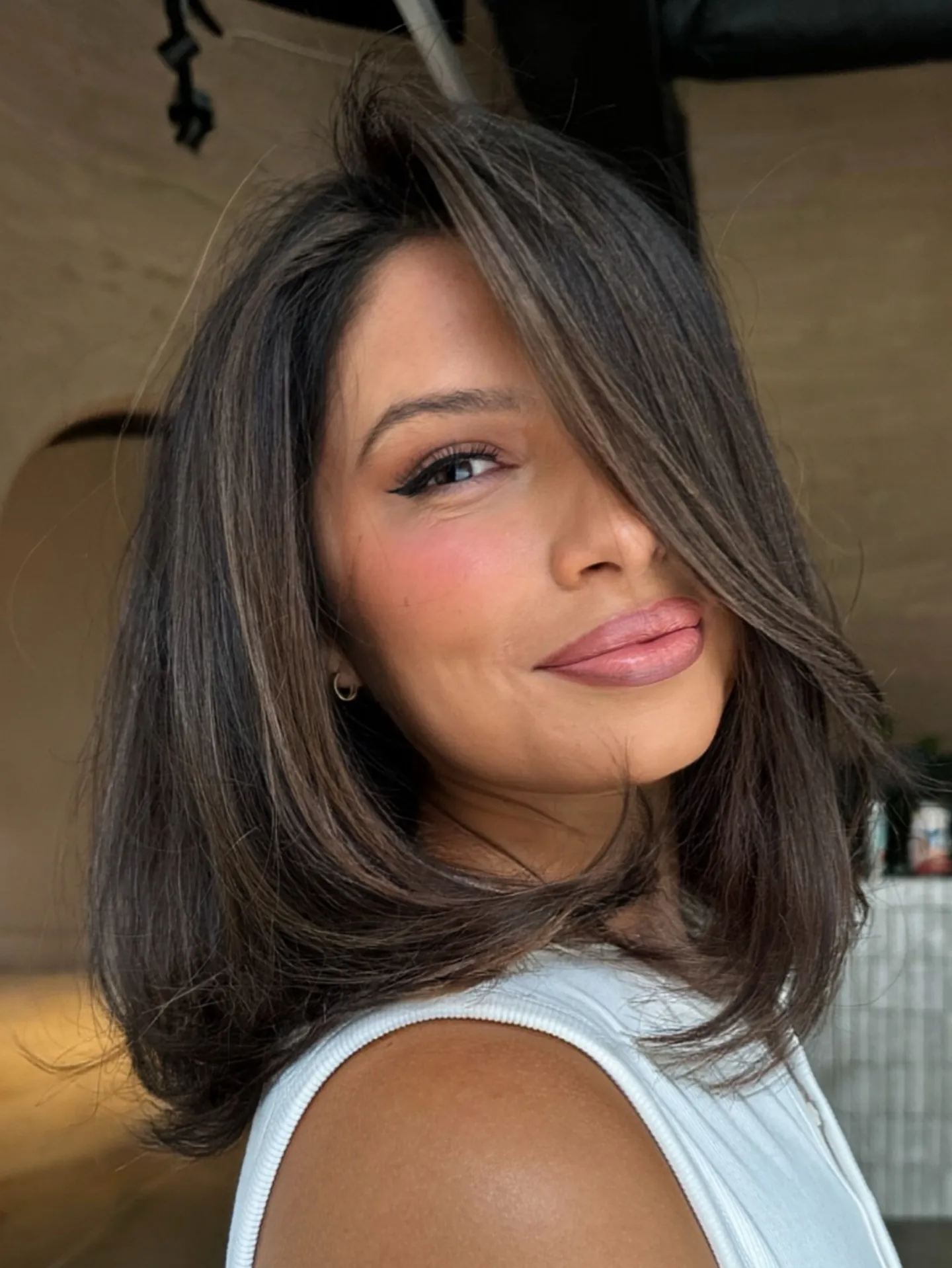 brunette curtain layers