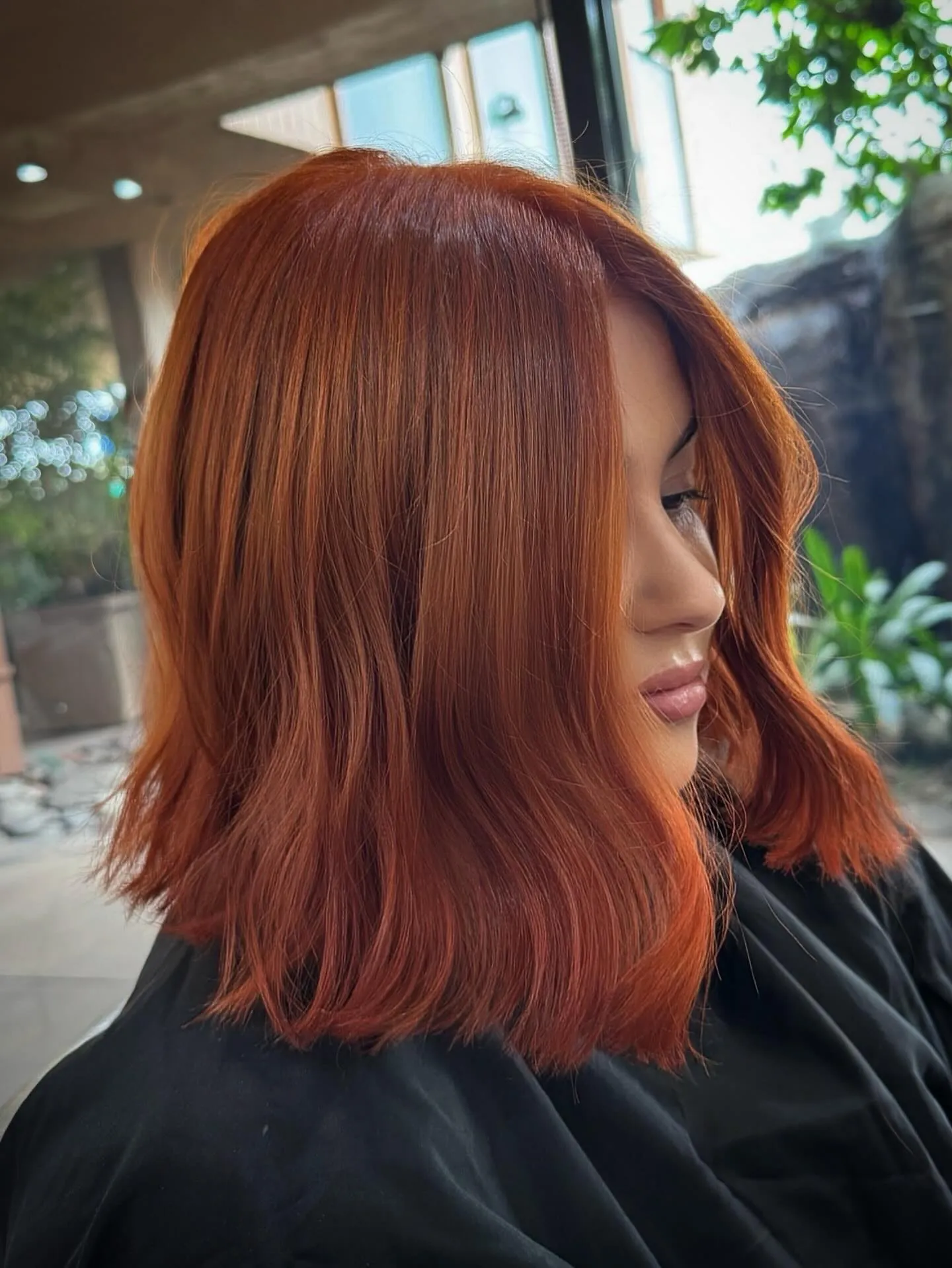 Copper blunt lob with smooth shoulder-length shape