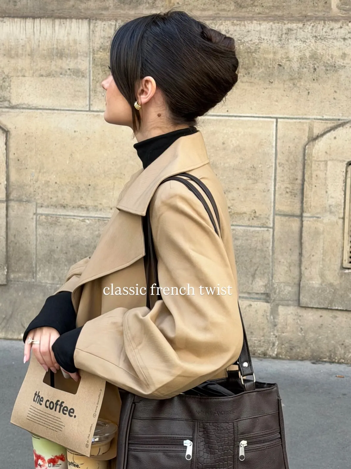 French twist on short dark hair with tucked nape