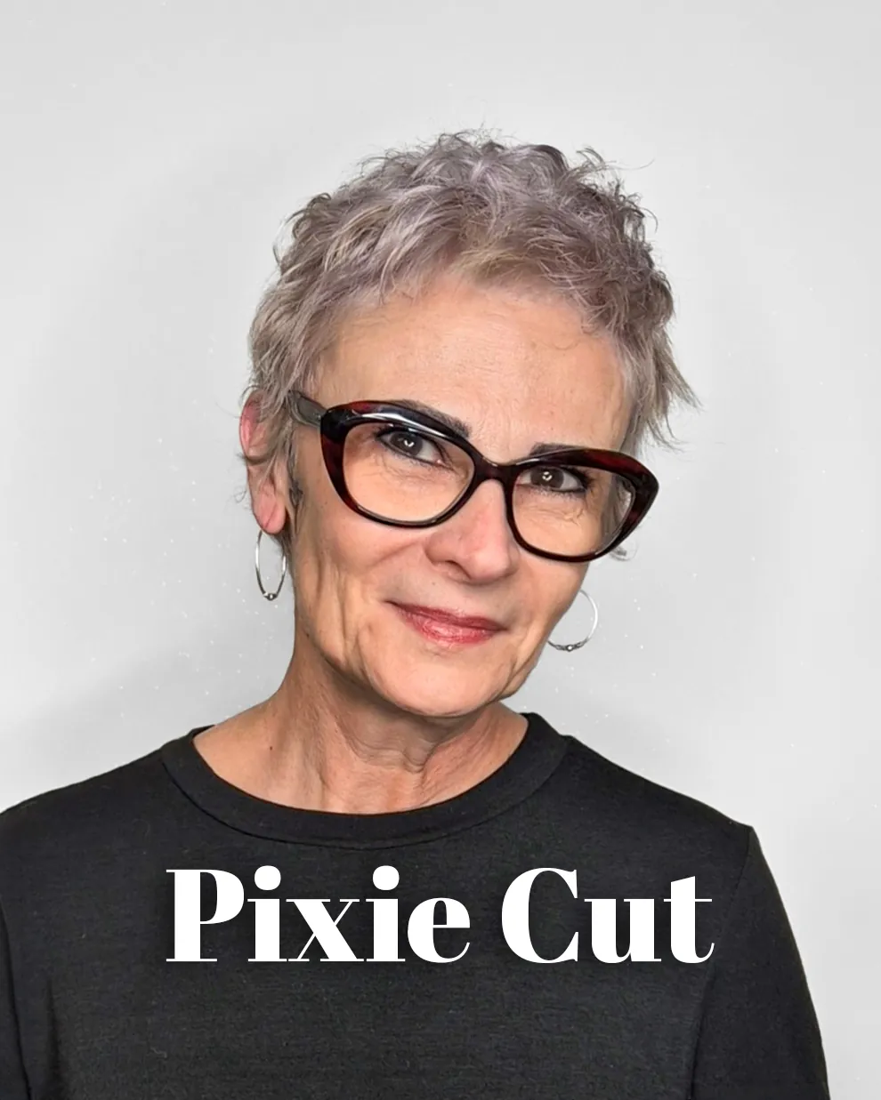 Curly Gray Pixie in gray and silver hair