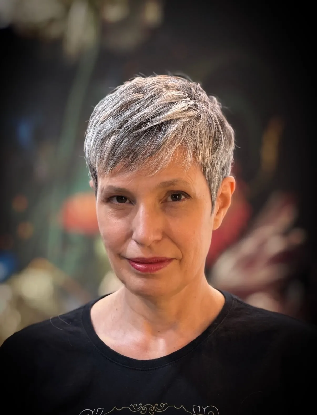 Cropped Silver Pixie in gray and silver hair
