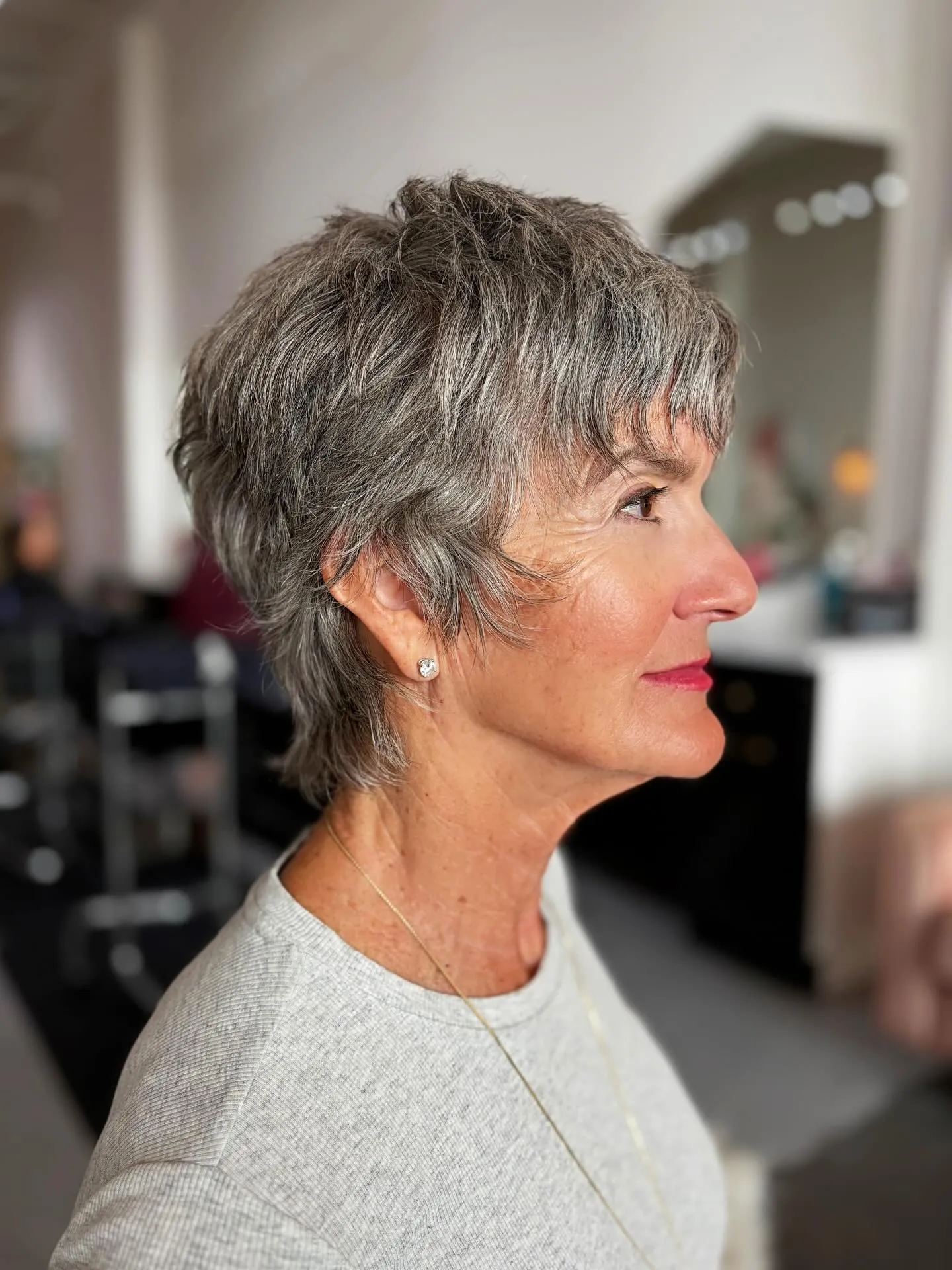 Layered Gray Pixie in gray and silver hair