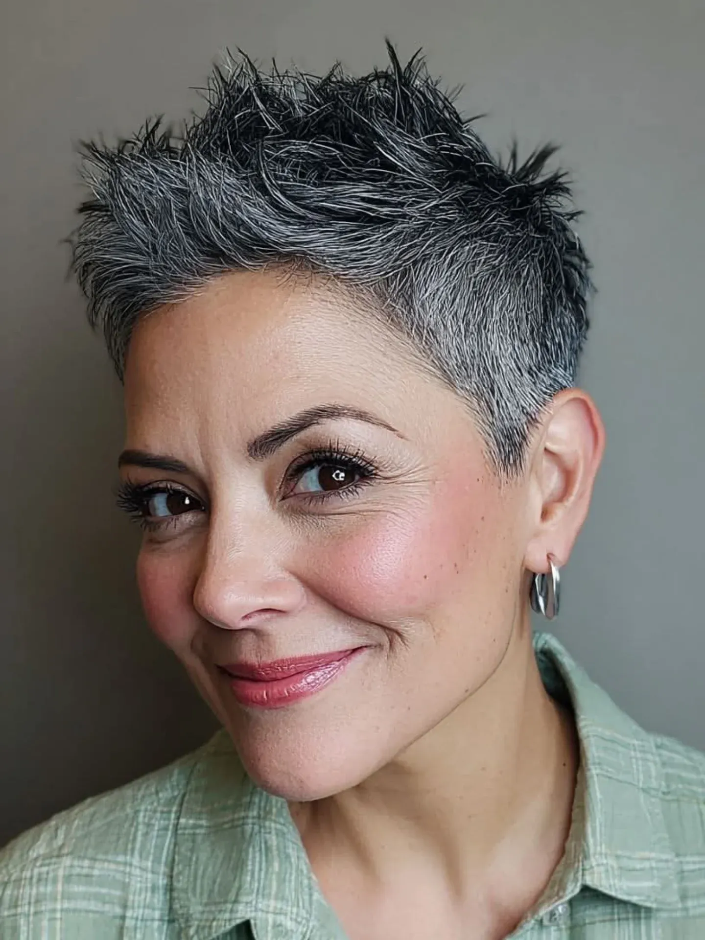 Spiky Gray Crop in gray and silver hair