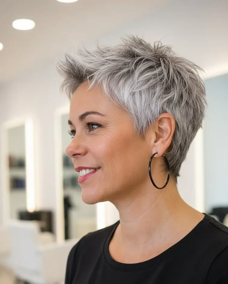 Lifted Silver Pixie in gray and silver hair