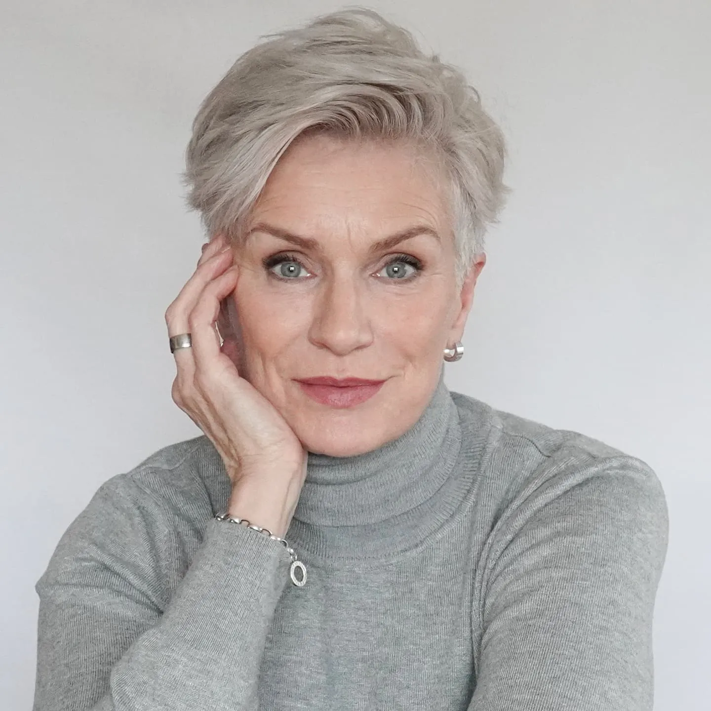 Soft Silver Side Pixie in gray and silver hair