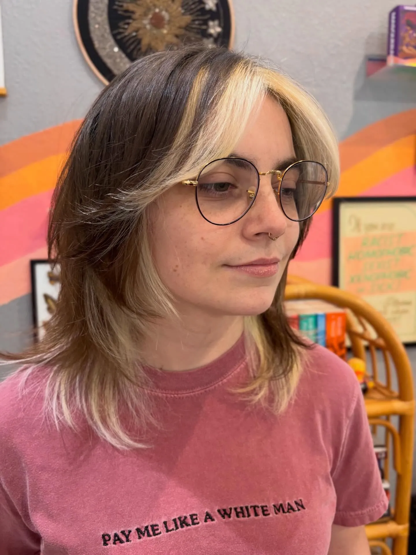 Medium halo layers with split fringe and blonde front pieces